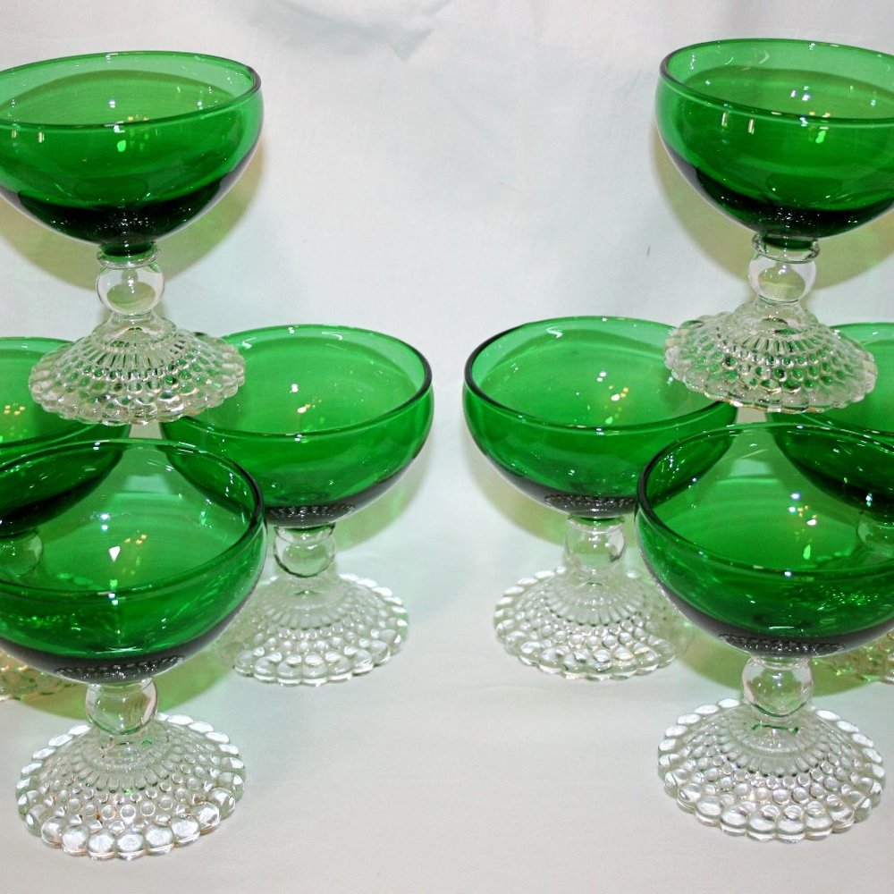 Anchor Hocking Bubble / Boopie Forrest Green Champagne or Sherbets ~ Set Of 8